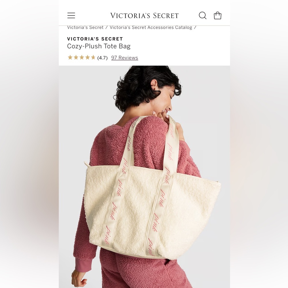 NEW VICTORIA'S SECRET
Cozy-Plush Tote Bag off white  zipper closure
12x16